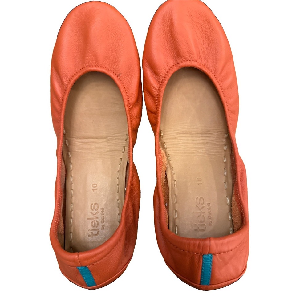 TIEKS by Gavrieli Poppy Orange Coral Leather Ballet Flats Women Size 10 Slip On